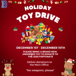 We are having a toy drive from December 1-15. 